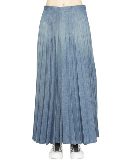 Shop Junya Watanabe Pleated Skirt In Blue