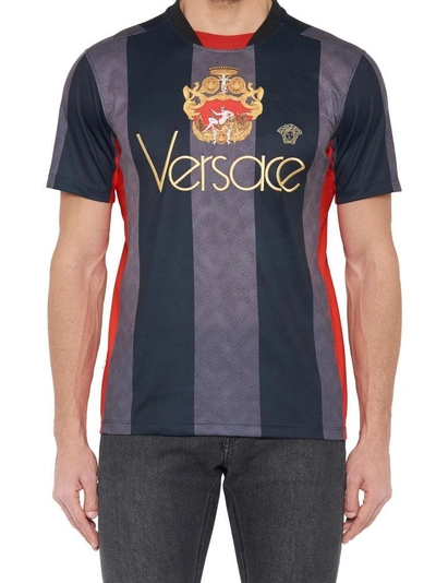 Shop Versace Embroidered Soccer Jersey In Multi