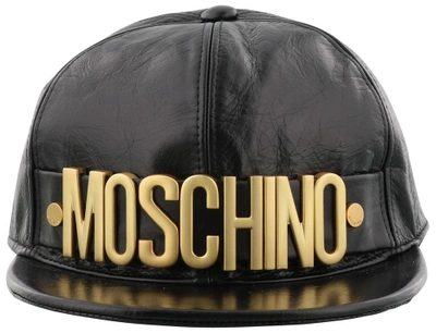 Shop Moschino Logo Plaque Cap In Gold