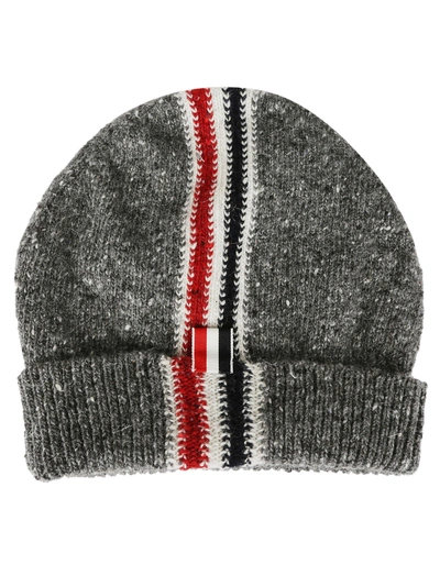 Shop Thom Browne Striped Beanie In Grey