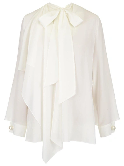Shop Fendi Tie Neck Silk Blouse In White