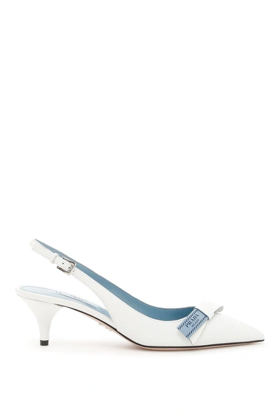 Shop Prada Slingback Bow Pumps In White