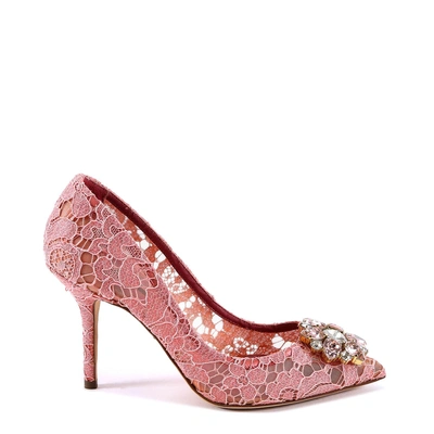 Shop Dolce & Gabbana Bellucci Embellished Lace Stilettos In Pink