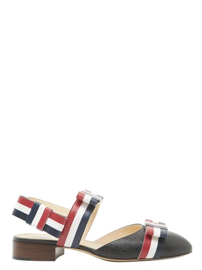 Shop Thom Browne Striped Sling Back Pointed Shoes In Black