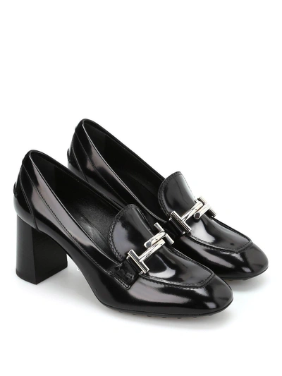 Shop Tod's Double T Patent Leather Chunky Heel Pumps In Nero
