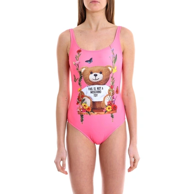 Shop Moschino Teddy Bear Printed Swimsuit In Pink