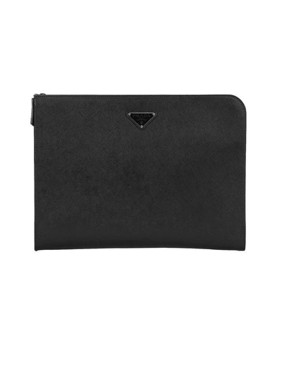 Shop Prada Saffiano Document Holder In Black