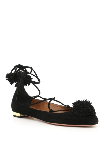 Shop Aquazzura Sunshine Ballerina Flat Shoes In Black