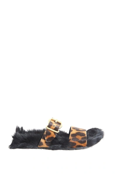 Shop Prada Leopard Print Shearling Sandals In Multi