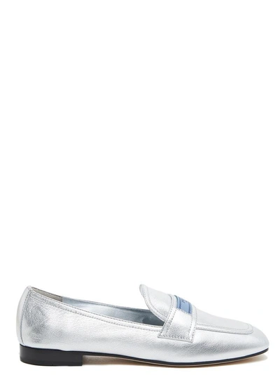 Shop Prada Etiquette Metallic Loafers In Silver