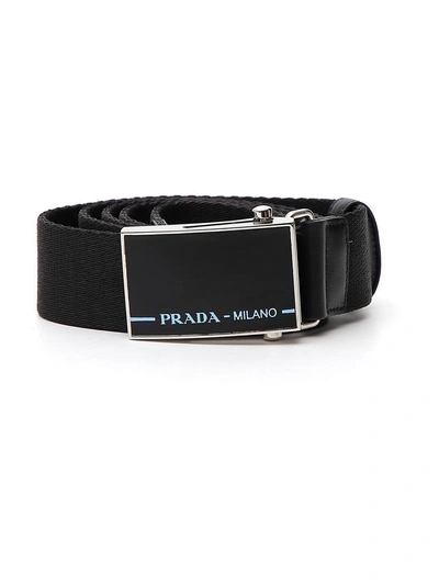 Shop Prada Buckle Plaque Belt In Black