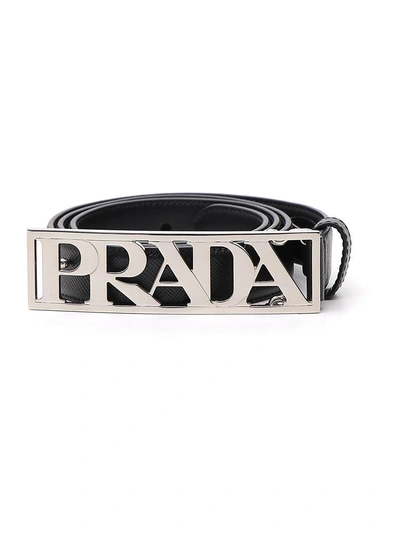 Shop Prada Logo Belt In Black