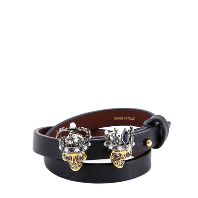 Shop Alexander Mcqueen Queen And King Skull Wrap Bracelet In Black