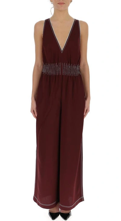 Shop Valentino Silk Embroidered Jumpsuit In Purple