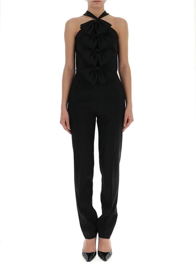 Shop Givenchy Bow Embellished Halter Neck Jumpsuit In Black