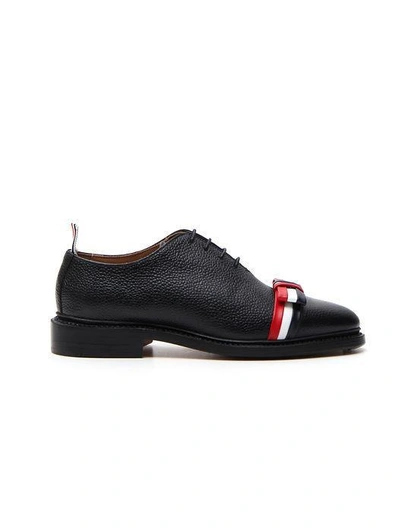 Shop Thom Browne Logo Ribbon Lace Up Shoes In Black