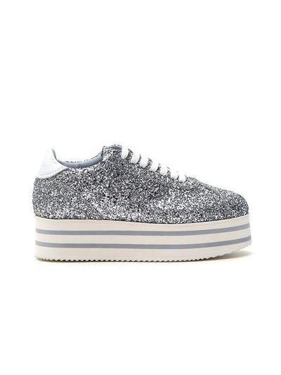 Shop Chiara Ferragni Glitter Platform Sneakers In Silver
