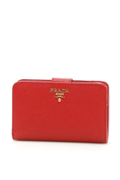 Shop Prada Logo Zip Wallet In Red
