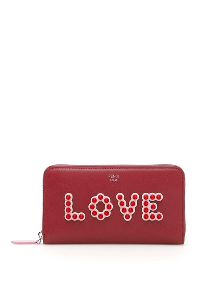 Shop Fendi Love Zip Around Wallet In Red