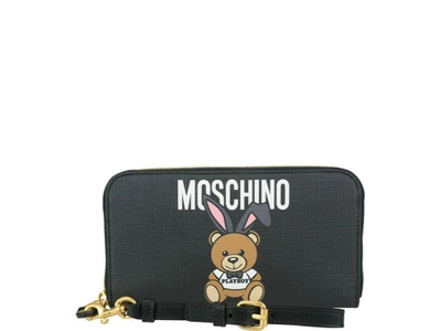 Shop Moschino Playboy Teddy Zip Wallet In Black