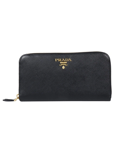 Shop Prada Continental Logo Wallet In Black