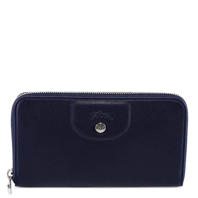 Shop Longchamp Le Pliage Cuir Zip Wallet In Blue