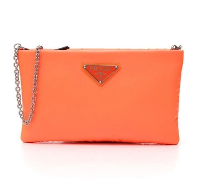 Shop Prada Fluorescent Chain Clutch In Orange