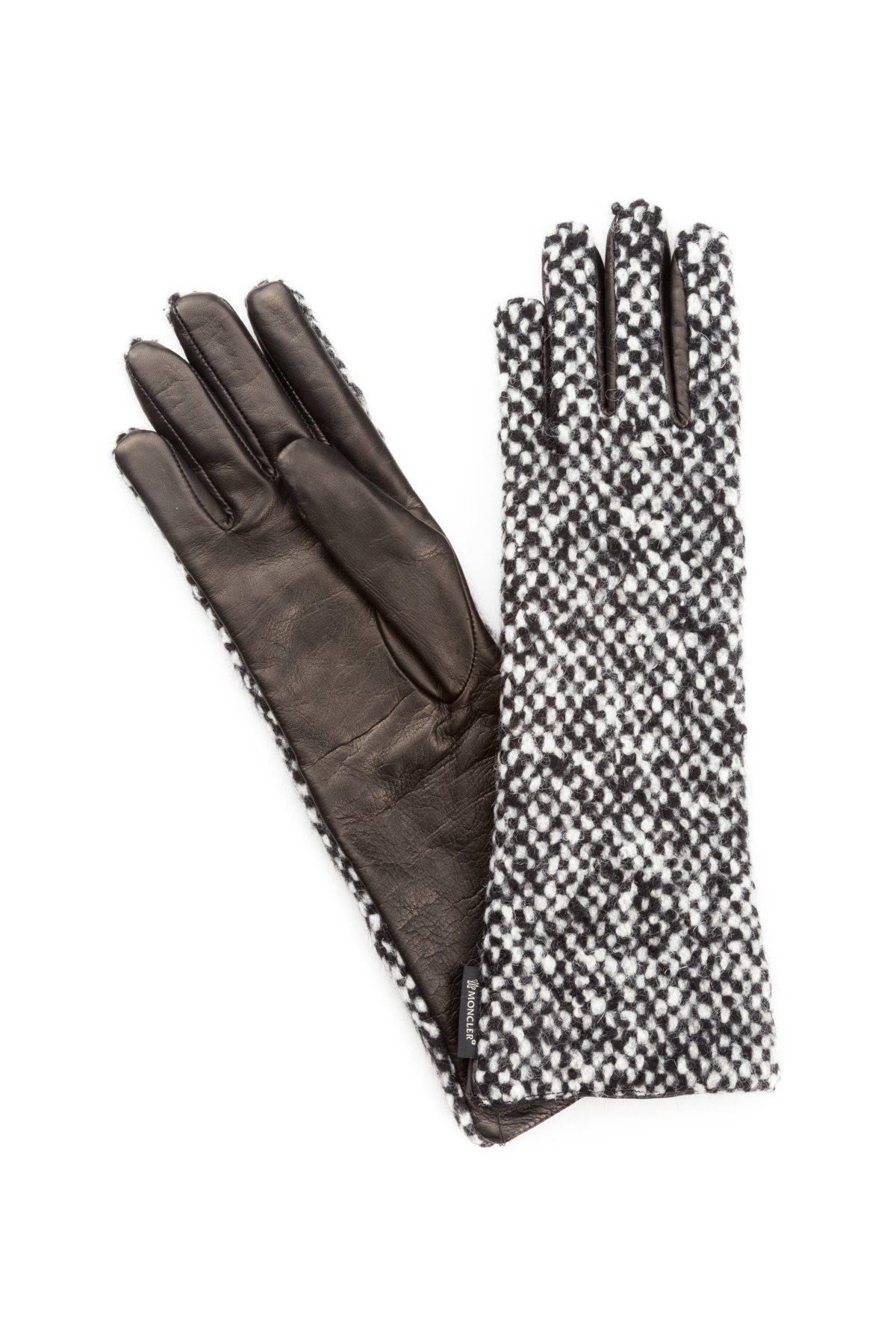 Moncler Tweed & Leather Gloves In Black | ModeSens