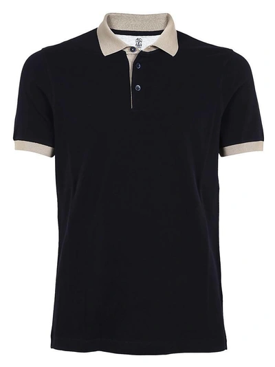 Shop Brunello Cucinelli Contrasting Collar Polo Shirt In Blue