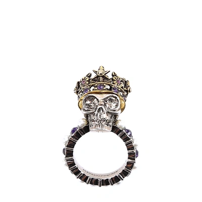 Shop Alexander Mcqueen Crowned Skull Ring In Gold