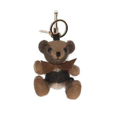 Shop Burberry Check Thomas Bear Keyring In Beige