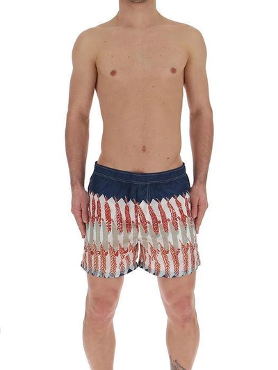 Shop Valentino Feather Print Swimming Shorts In Multi