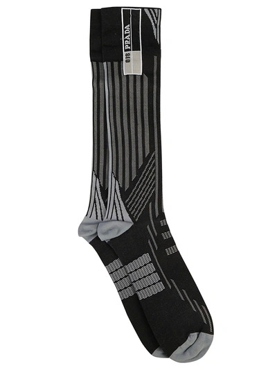 Shop Prada Intarsia Logo Socks In Black