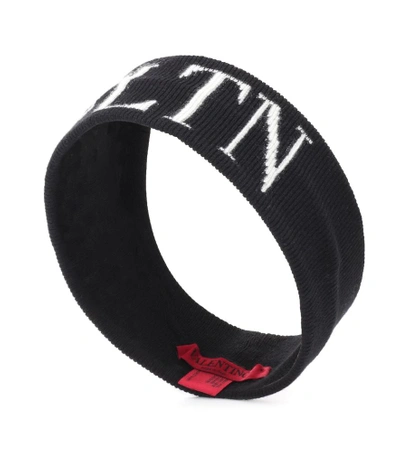 Shop Valentino Vltn Wool And Cashmere Headband In Black