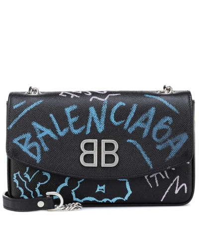 Shop Balenciaga Bb Chain Graffiti Shoulder Bag In Black