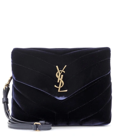 Shop Saint Laurent Toy Loulou Velvet Shoulder Bag In Blue