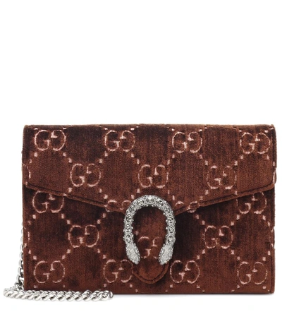 Shop Gucci Dionysus Gg Mini Velvet Shoulder Bag In Brown