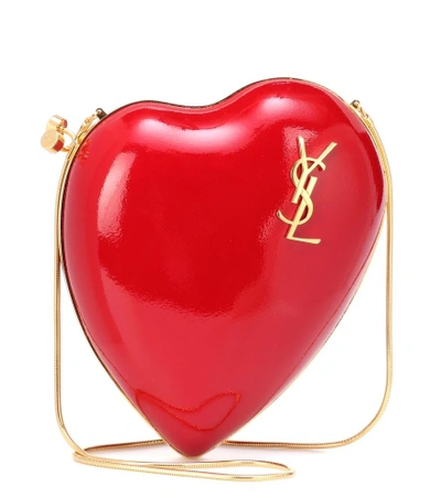 Shop Saint Laurent Love Box Leather Shoulder Bag In Red