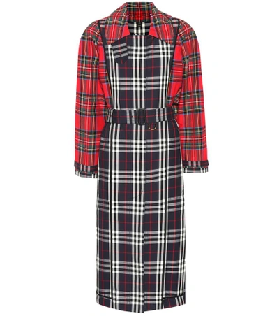 Shop Burberry Checked Cotton Trench Coat In Red
