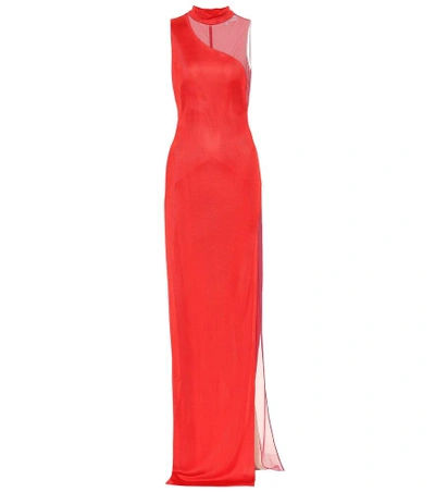 Shop Galvan Shadow Satin Gown In Red