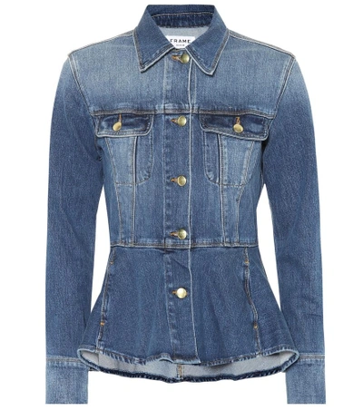 Shop Frame Peplum Denim Jacket In Blue