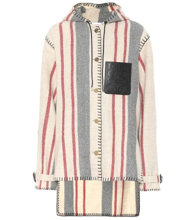 Shop Loewe Striped Wool Jacket In Beige