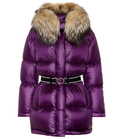 Shop Prada Fur-trimmed Down Coat In Purple