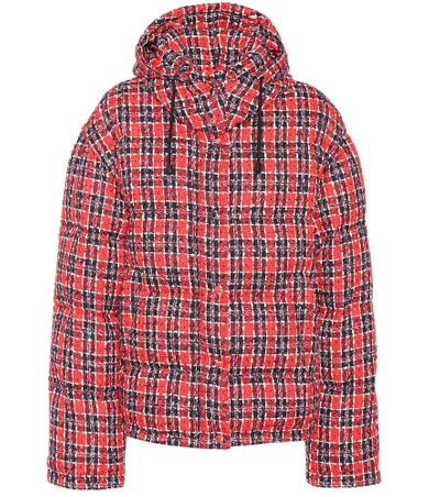 Gucci Tweed Hooded Puffer Jacket In Red