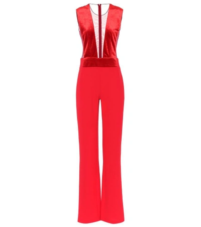 Shop Galvan Gwyneth Velvet Jumpsuit In Red