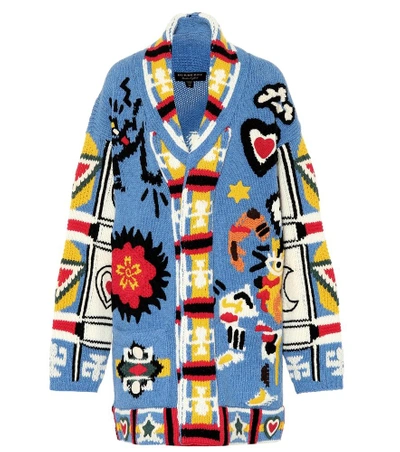 Shop Burberry Intarsia Wool Cardigan In Blue