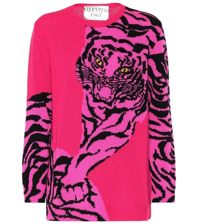 Shop Valentino Tiger Re-edition Cashmere Sweater In Pink