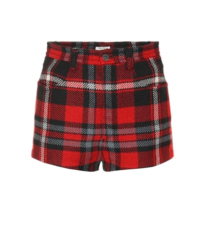 Shop Miu Miu Plaid Wool Shorts In Red