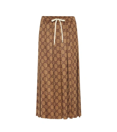 Shop Gucci Gg Cotton-blend Midi Skirt In Brown