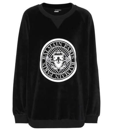 Shop Balmain Printed Cotton Sweatshirt In Black